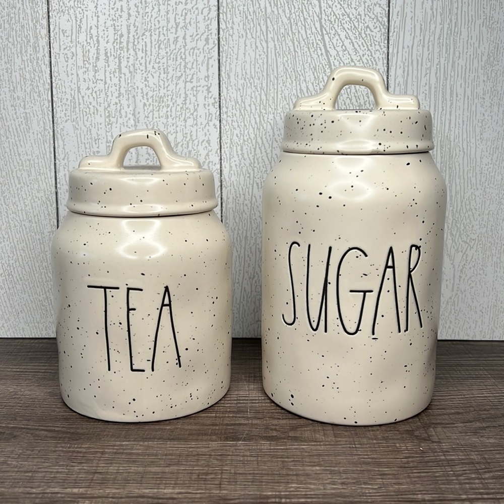 Rae Dunn Sugar & Tea Canisters White/Black Storage Containers NWT!